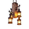 China wholesale rustic hanging pendant lamp iron and wood ceiling lamp